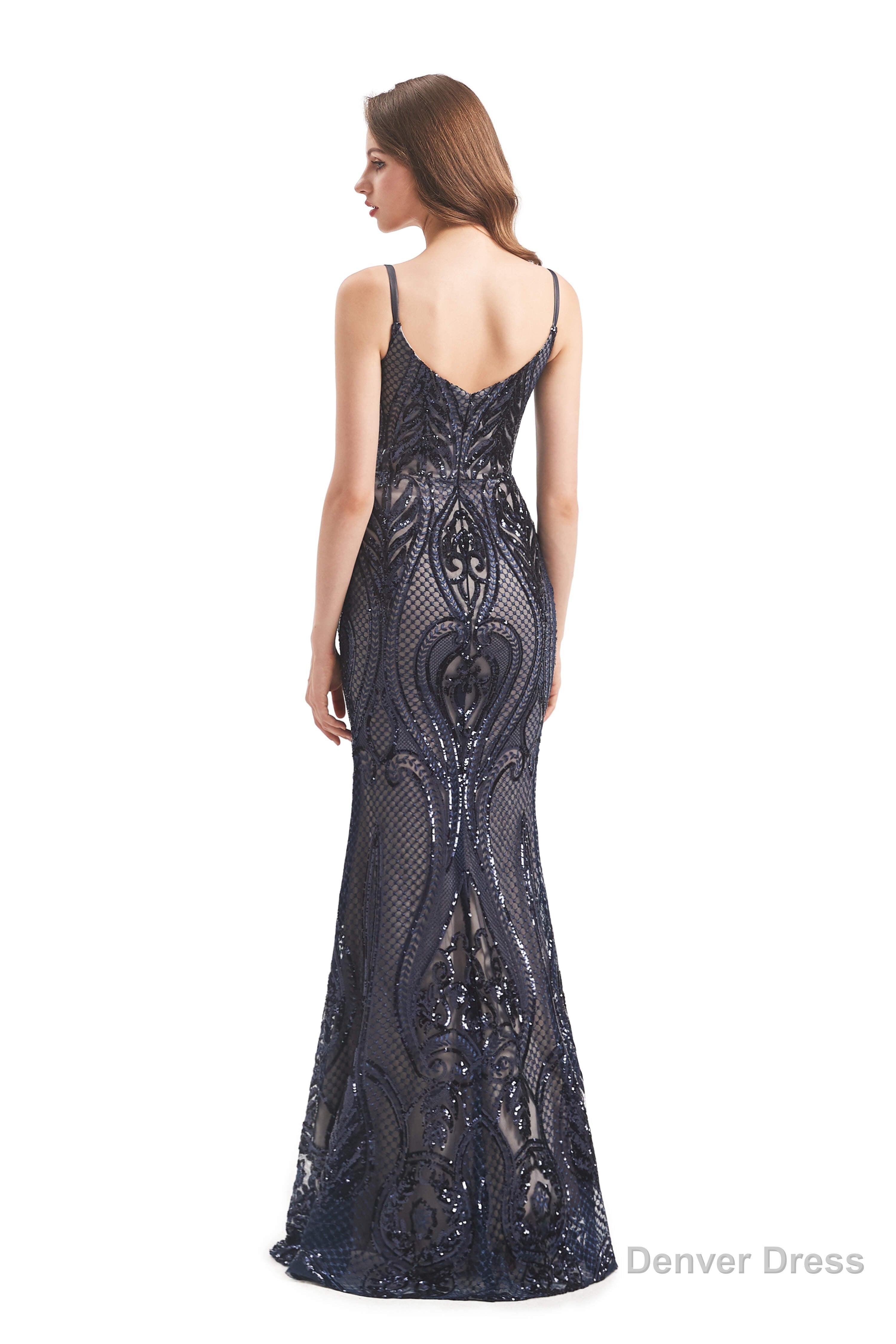 Mermaid Sequins Spaghetti Straps Prom Dresses With Detachable Train