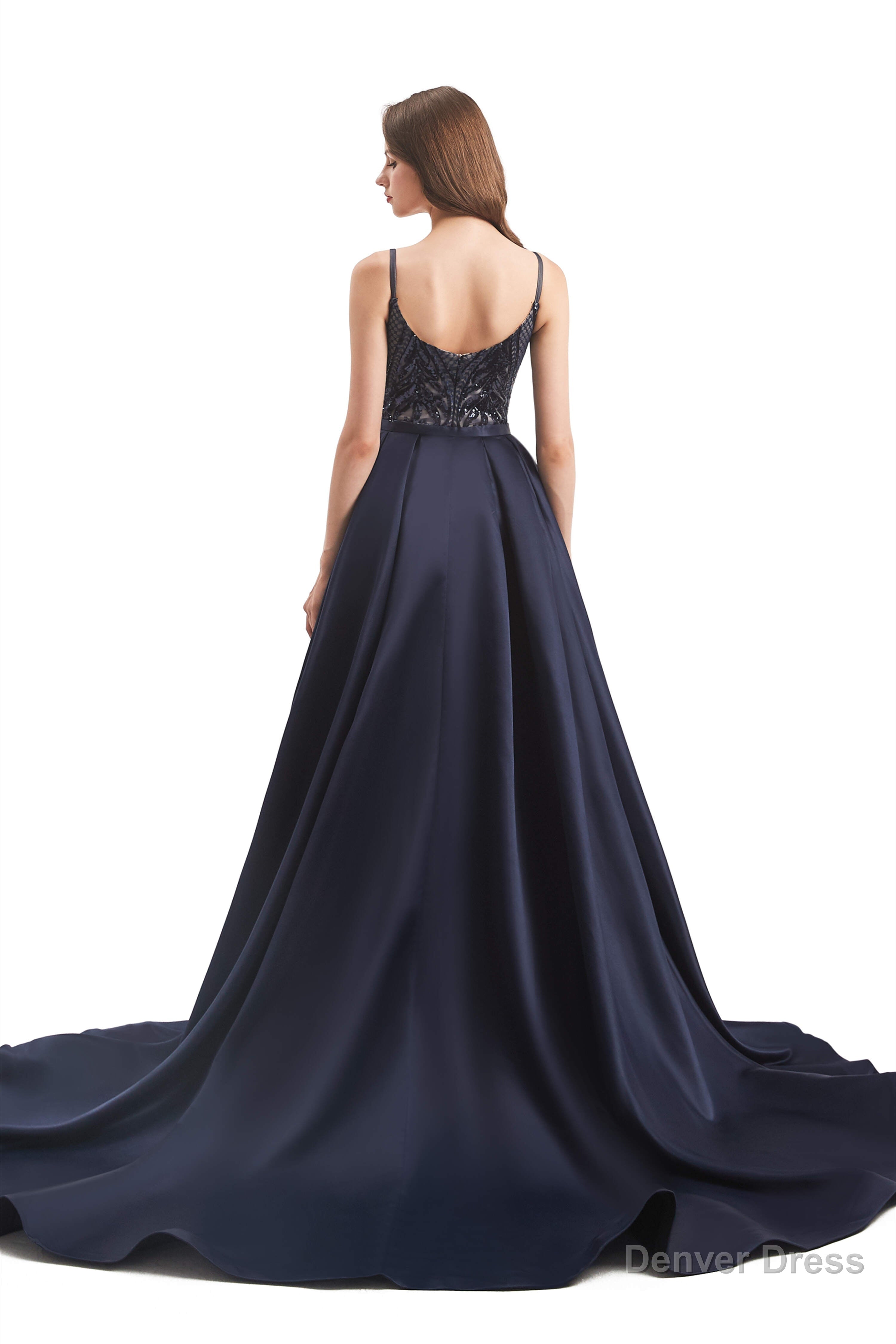 Mermaid Sequins Spaghetti Straps Prom Dresses With Detachable Train