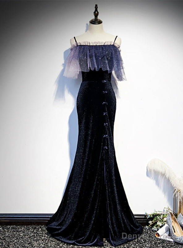 Navy Blue Mermaid Spaghetti Straps Prom Dress Main image