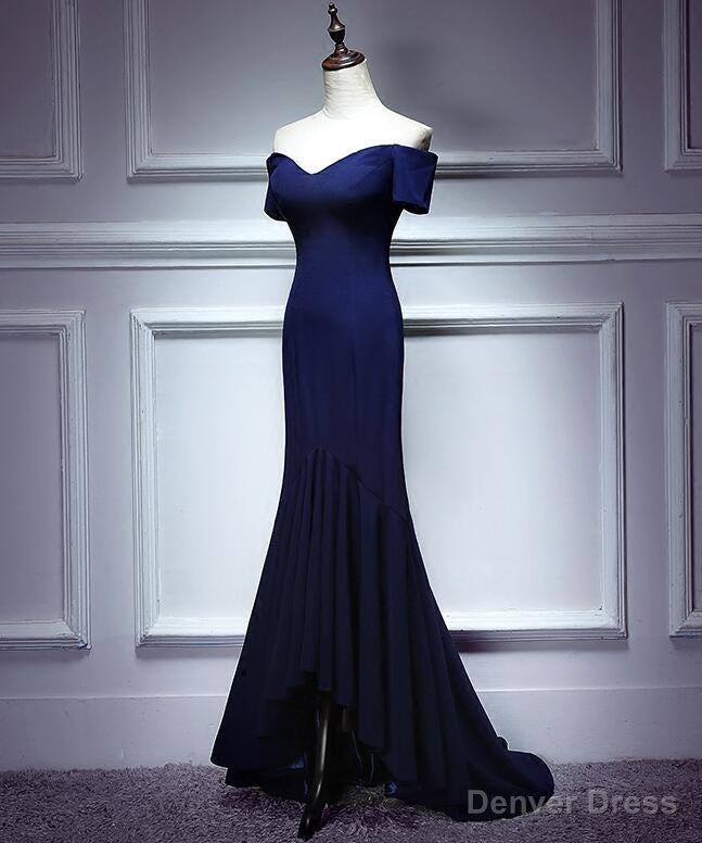 Navy Blue Mermaid Sweetheart Long Prom Dress, Blue Prom Dresses
