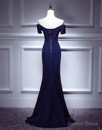 Navy Blue Mermaid Sweetheart Long Prom Dress, Blue Prom Dresses