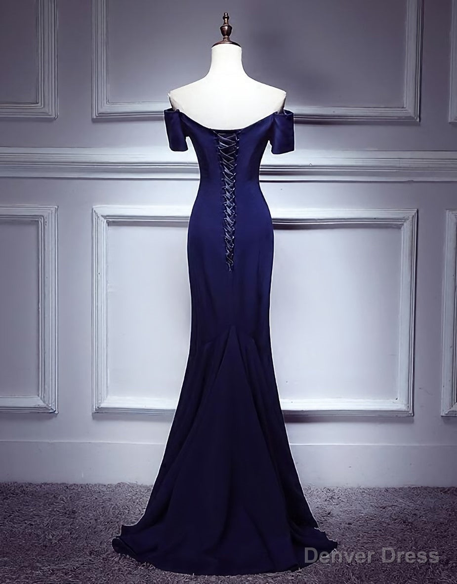 Navy Blue Mermaid Sweetheart Long Prom Dress, Blue Prom Dresses