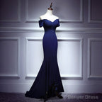 Navy Blue Mermaid Sweetheart Long Prom Dress, Blue Prom Dresses
