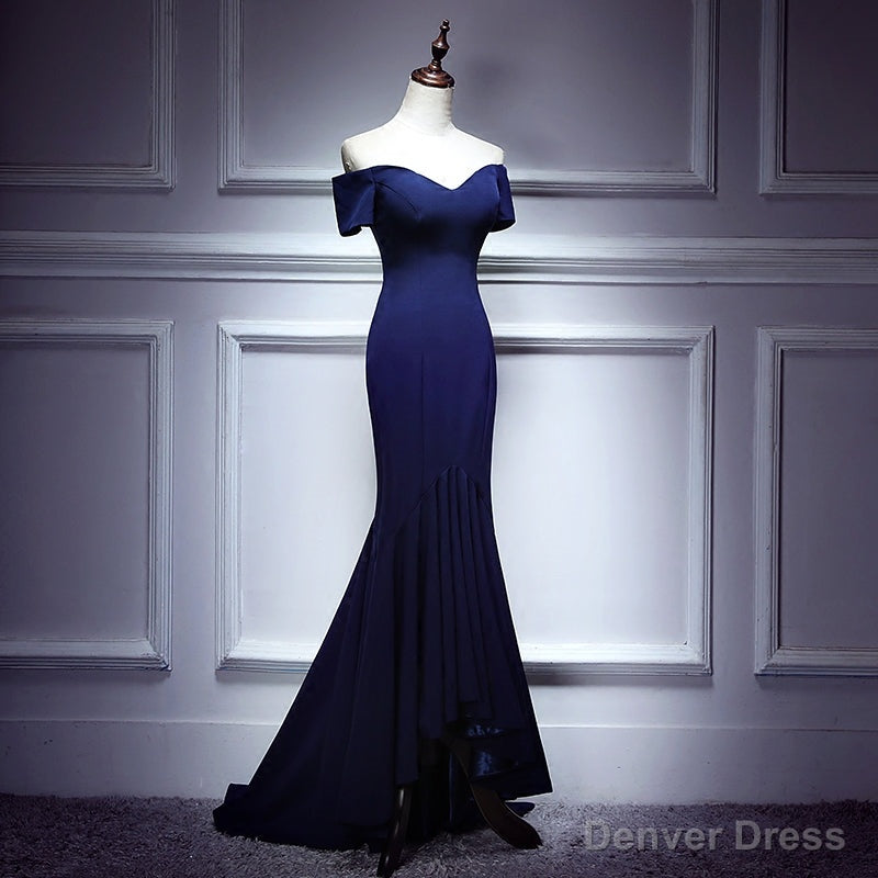 Navy Blue Mermaid Sweetheart Long Prom Dress, Blue Prom Dresses