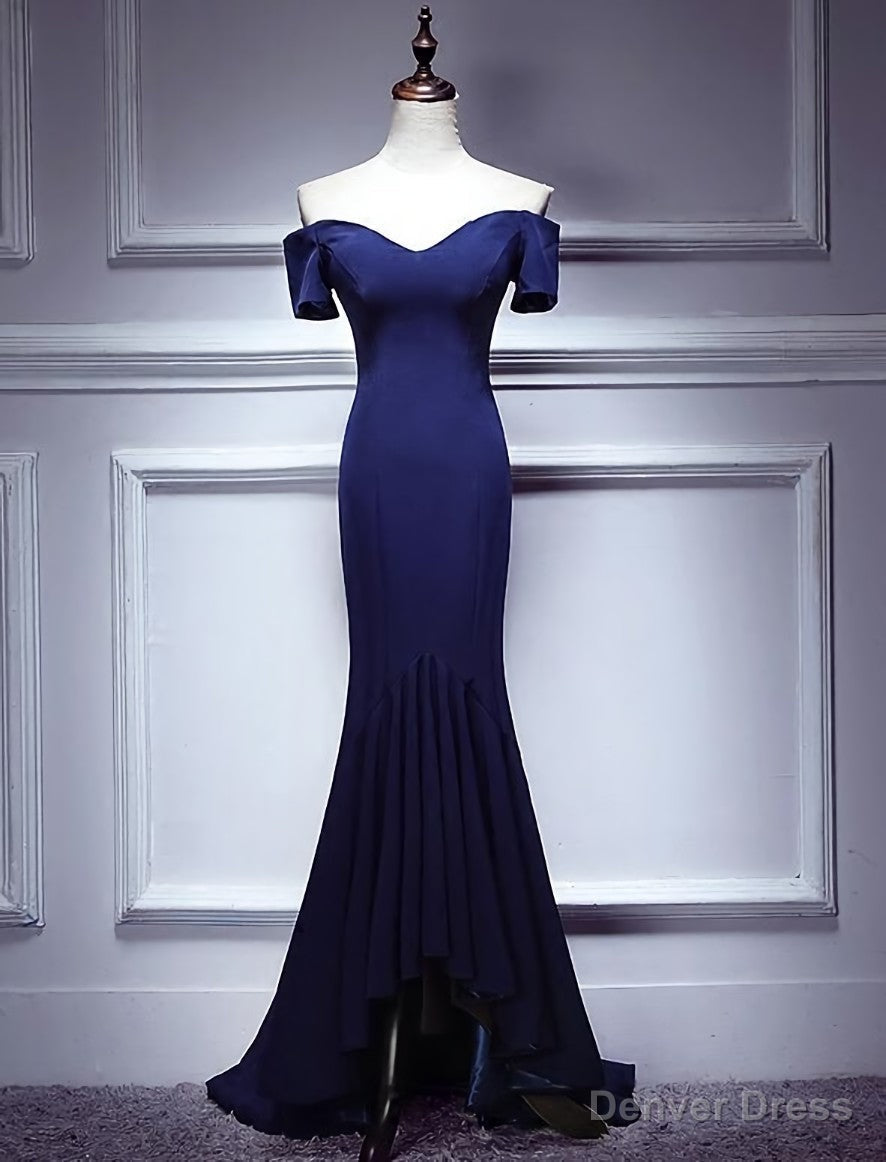 Navy Blue Mermaid Sweetheart Long Prom Dress, Blue Prom Dresses