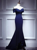 Navy Blue Mermaid Sweetheart Long Prom Dress, Blue Prom Dresses