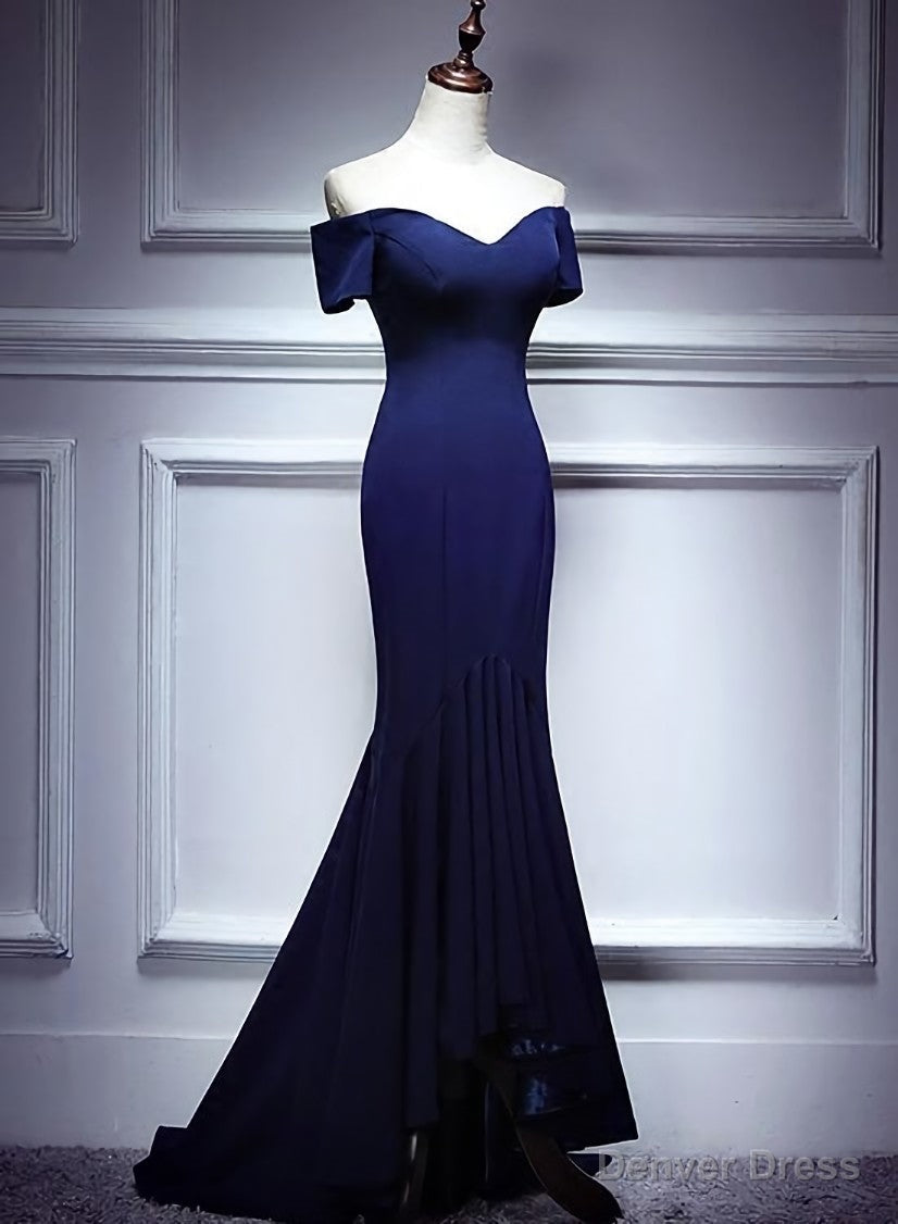 Navy Blue Mermaid Sweetheart Long Prom Dress, Blue Prom Dresses