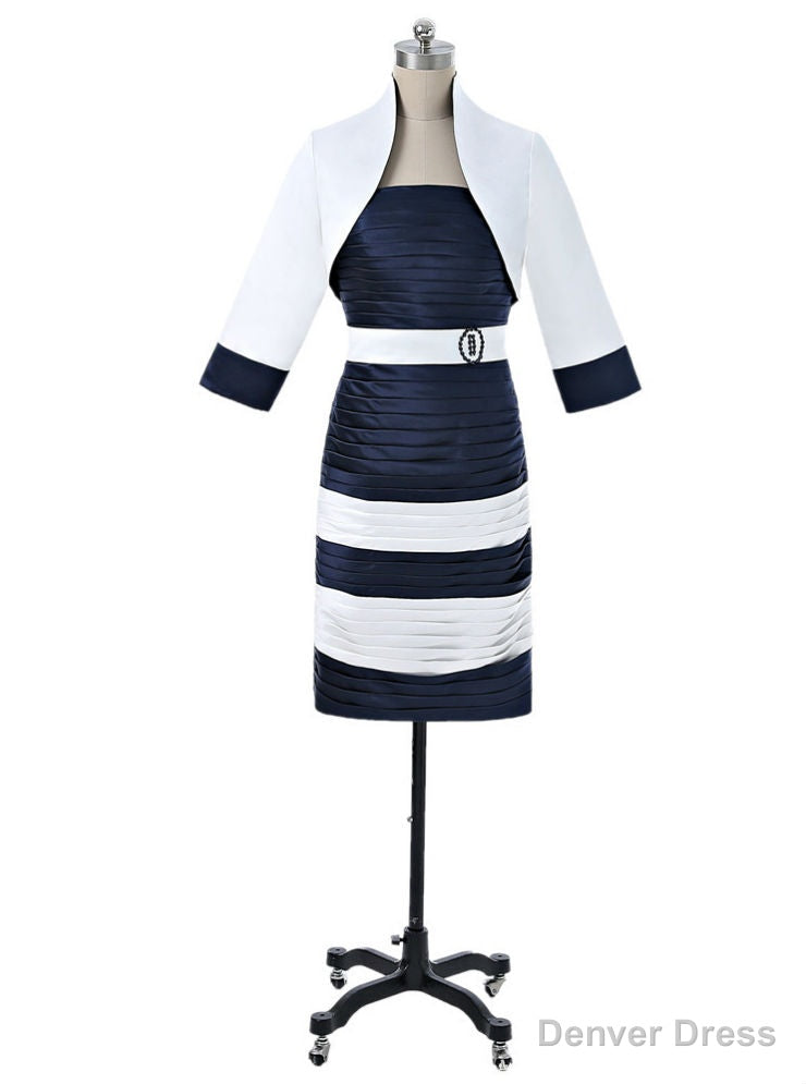 Navy Blue Mother Of The Bride Dresses Sheath Knee Length With Jacket For Wedding Main image
