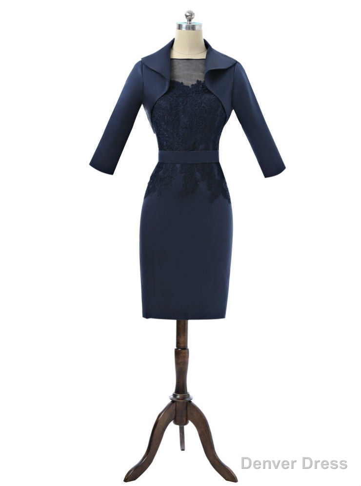 Navy Blue Mother Of The Bride Dresses Sheath Knee Length With Jacket Main image