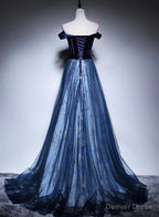 Navy Blue Off Shoulder Long Party Dress, Long Prom Dress