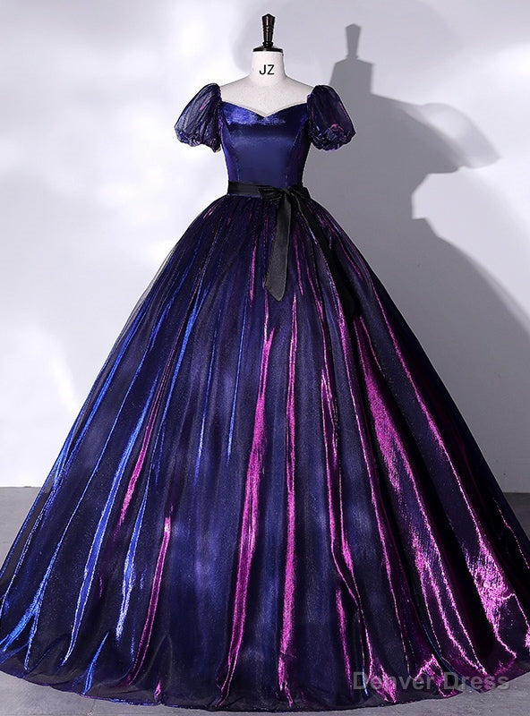 Navy Blue Purple Tulle Puff Sleeve Quinceanera Dresses