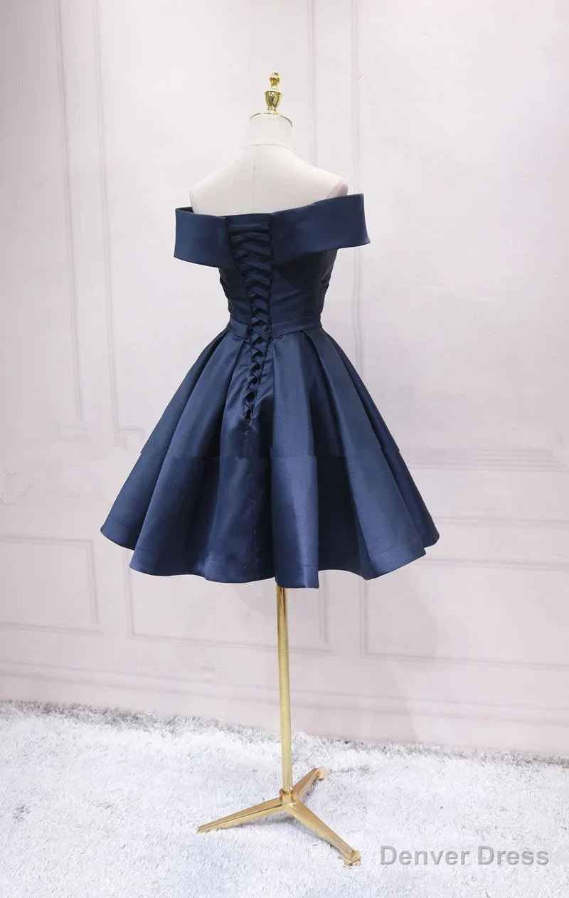 Navy Blue Satin Homecoming Dress Prom Dress Sweetheart Prom Dress shops