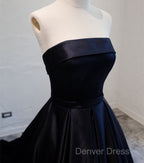 Navy Blue Satin Long Prom Dress, Elegant Dark Blue Prom Dress