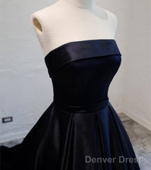 Navy Blue Satin Long Party Dress,  Elegant Dark Blue Formal Dress Evening Dress