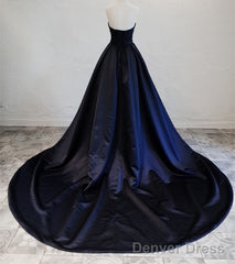 Navy Blue Satin Long Party Dress,  Elegant Dark Blue Formal Dress Evening Dress