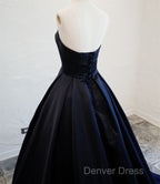 Navy Blue Satin Long Prom Dress, Elegant Dark Blue Prom Dress
