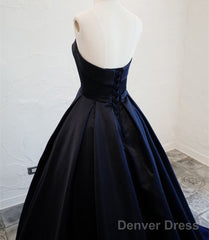 Navy Blue Satin Long Party Dress,  Elegant Dark Blue Formal Dress Evening Dress