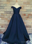 Navy Blue Satin Sweetheart A Line Handmade Prom Dress, Blue Long Prom Dresses