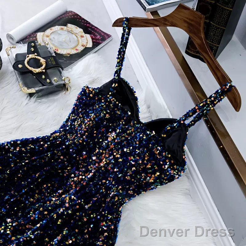 Navy Blue Sequin Hoco Dress Short Homecoming Dresses Secondary image