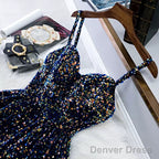 Navy Blue Sequin Hoco Dress Short Homecoming Dresses