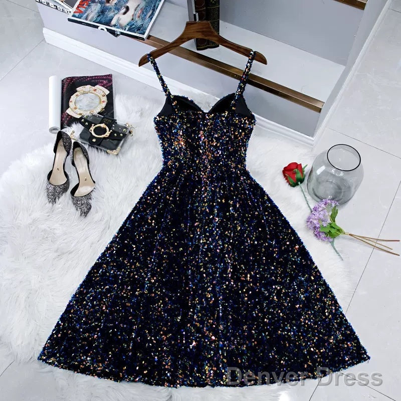 Navy Blue Sequin Hoco Dress Short Homecoming Dresses – Denver Dress