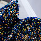 Navy Blue Sequin Hoco Dress Short Homecoming Dresses