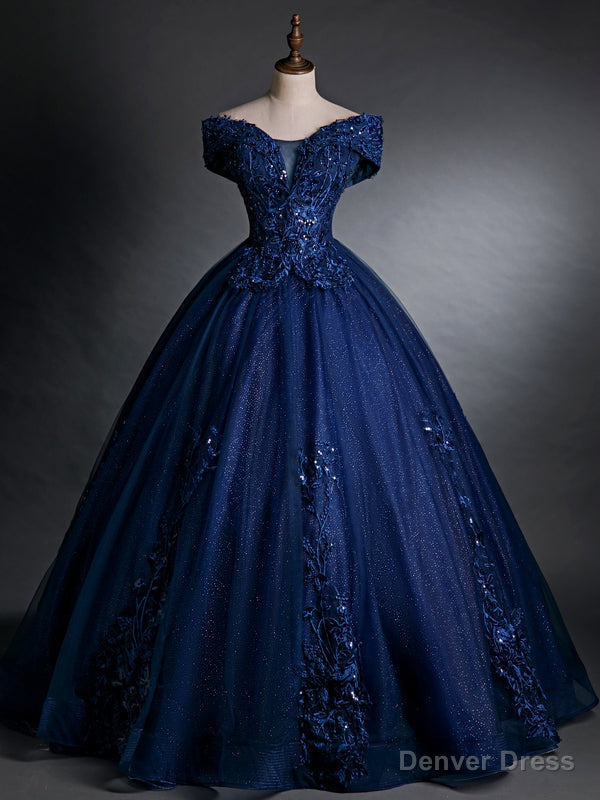 Navy Blue Sequins Appliques Beading Quinceanera Dresses