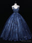 Navy Blue Sequins Tulle Appliques Quinceanera Dresses