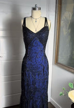 Navy Blue Shiny Elegant Exquisite Beaded Applique Straps Long Tulle Sequins Ball Gowns Prom Dress