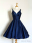 Navy blue Short Fashion Prom Dress V neck A Line Prom Dress Backless Homecoming Dresses