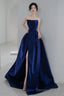 Navy Blue Simple Satin A-Line Long Prom Dress, Navy Blue Formal Dress Evening Dress