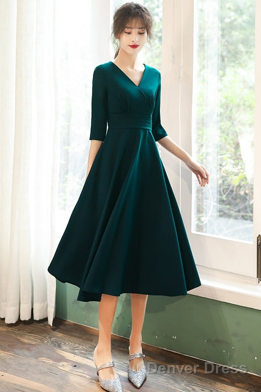 Navy Blue Simple V-Neckline Wedding Prom Dress, Blue Bridesmaid Dresses