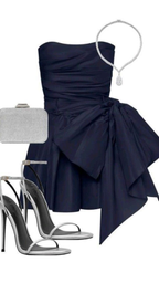 Vintage Navy Blue Strapless Bowkont Short Prom Dress Homecoming Dresses