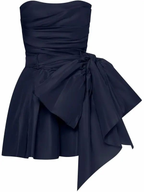 Vintage Navy Blue Strapless Bowkont Short Prom Dress Homecoming Dresses