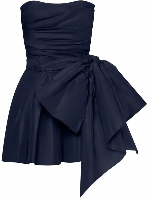 Vintage Navy Blue Strapless Bowkont Short Prom Dress Homecoming Dresses