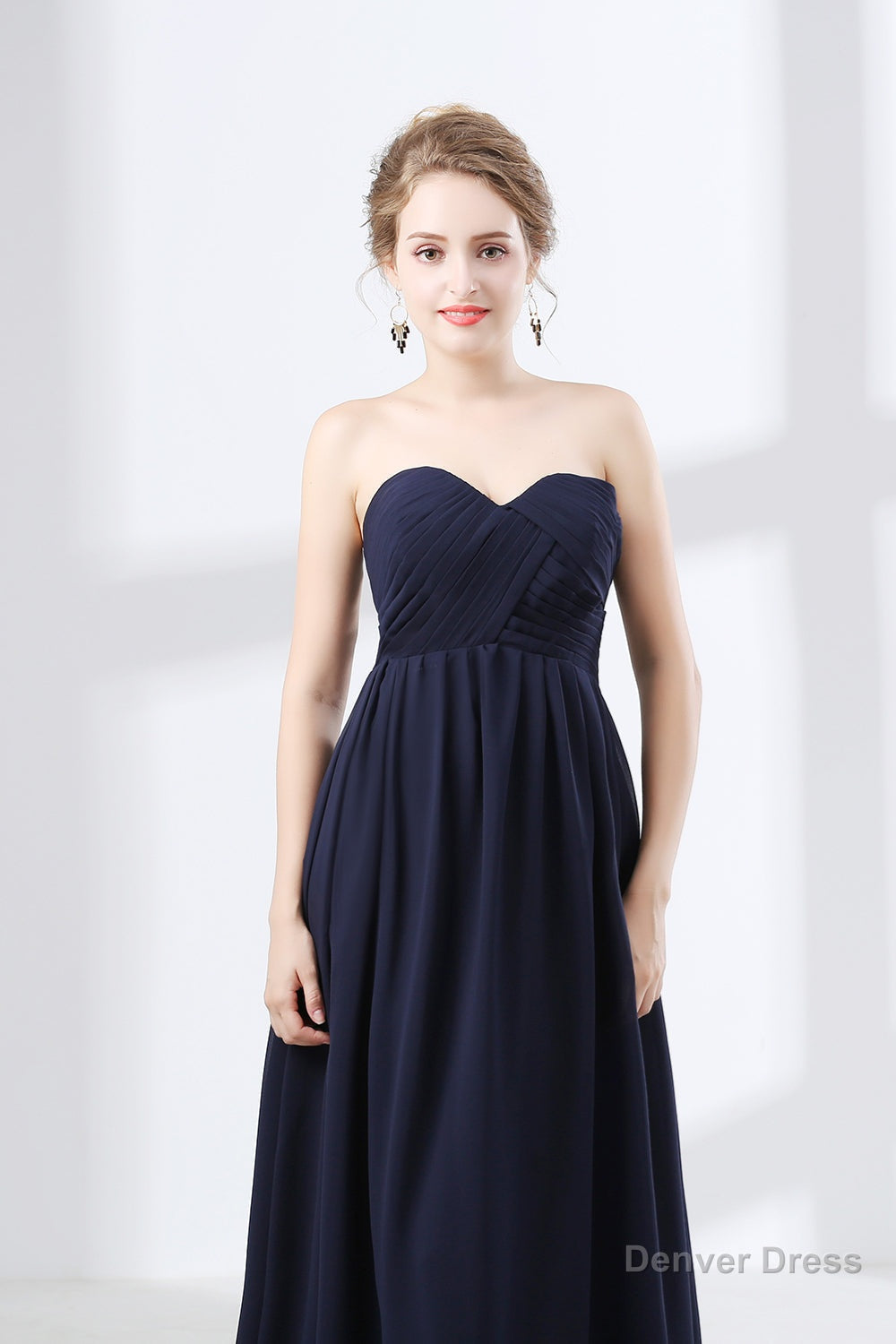 Navy Blue Sweetheart High Waist Chiffon Pleats Bridesmaid Dresses Secondary image