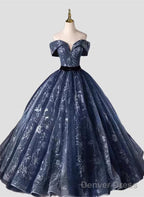 Navy Blue Sweetheart Long Formal Dress, Navy Blue Sweet 16 Dress