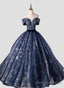Navy Blue Sweetheart Long Formal Dress, Navy Blue Sweet 16 Dress