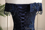 Navy Blue Sweetheart With Lace Applique Sweet 16 Dress, Blue Long Formal Dress