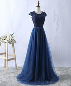 Navy Blue Tulle Long Bridesmaid Dress, Navy Blue Bridesmaid Dresses