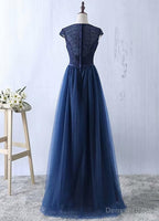 Navy Blue Tulle Long Bridesmaid Dress, Navy Blue Bridesmaid Dresses
