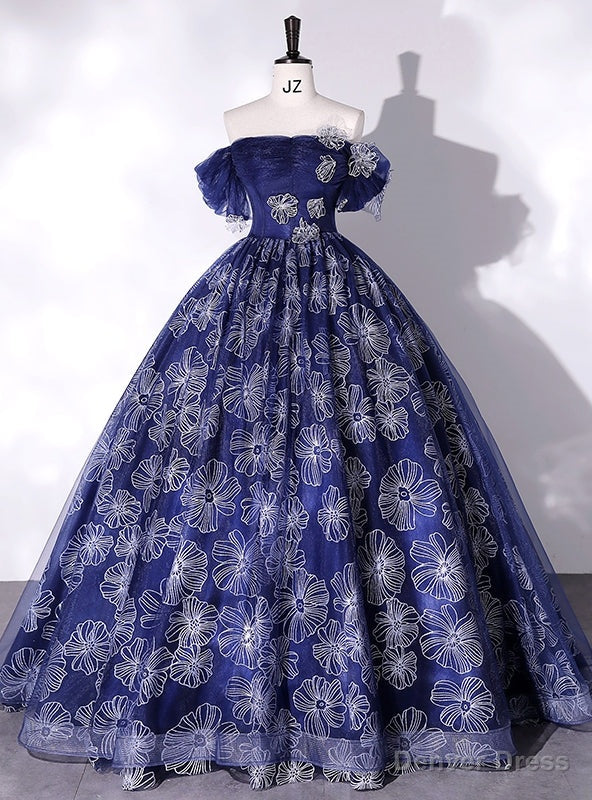 Navy Blue Tulle Off the Shoulder Quinceanera Dress Main image