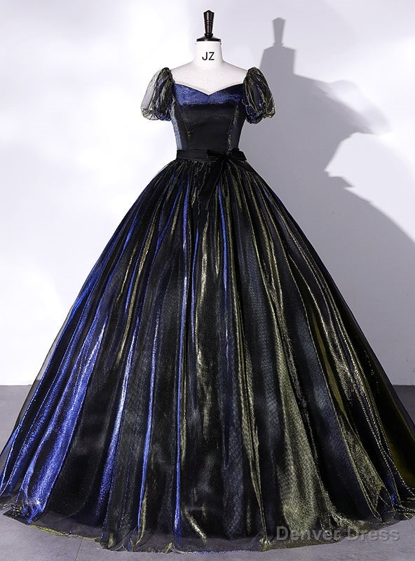Navy Blue Tulle Puff Sleeve Quinceanera Dresses
