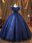 Navy Blue Tulle Sequins Beading Quinceanera Dresses