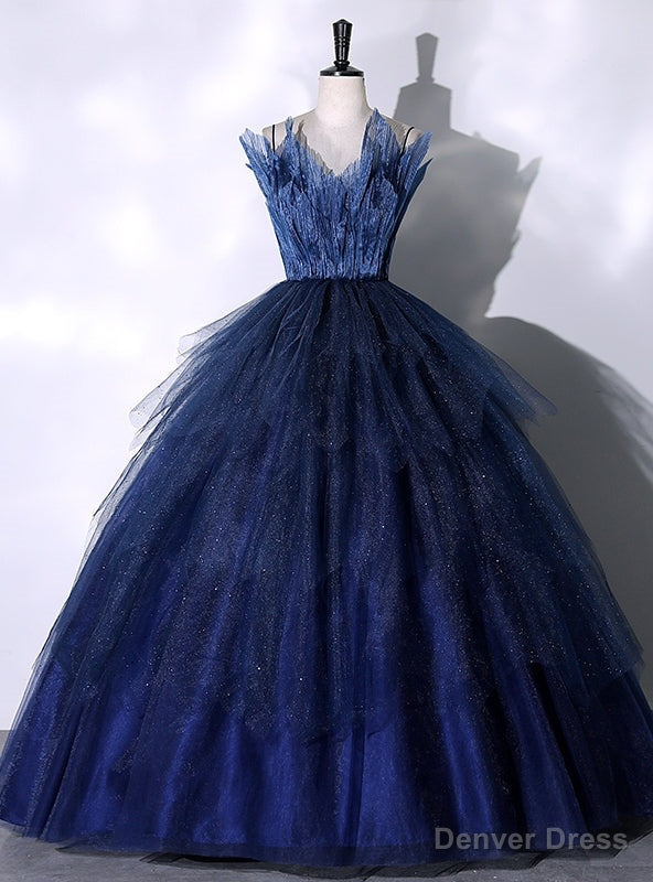 Navy Blue Tulle Spagehtti Straps Quinceanera Dresses Main image