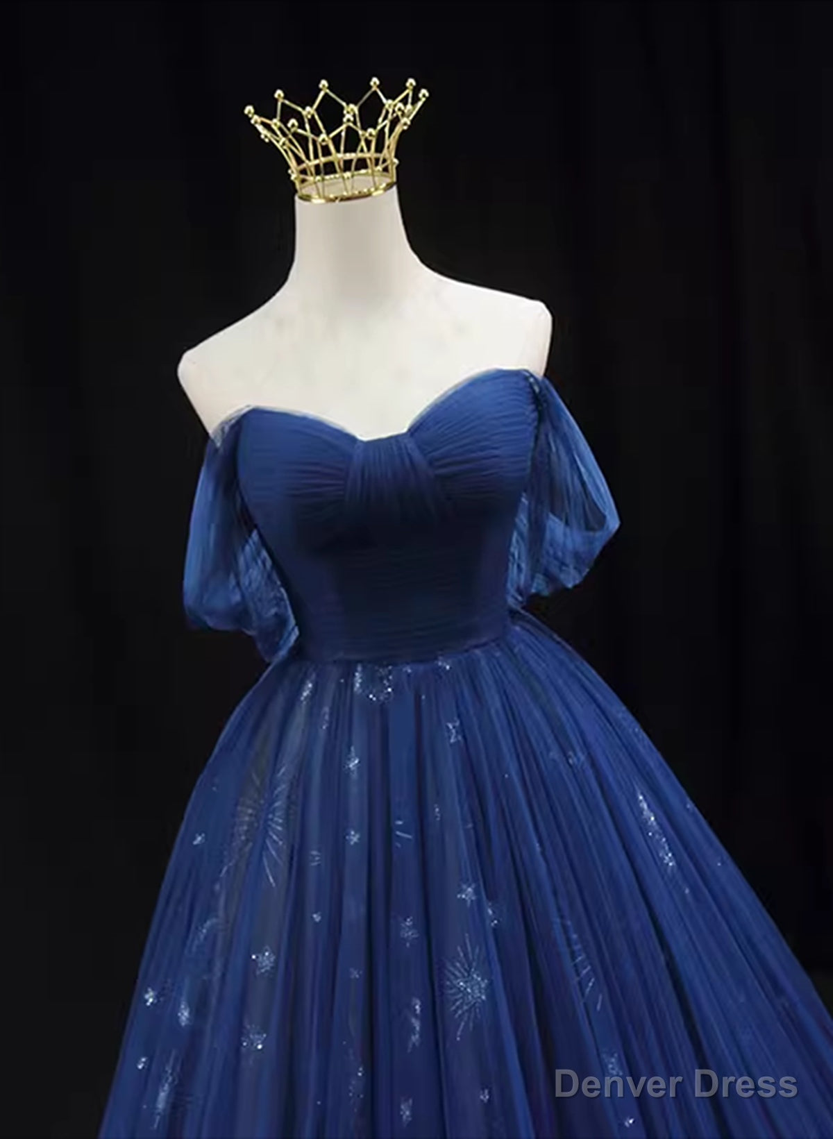 Navy Blue Tulle Sweetheart A-line Prom Dress Party Dress, Navy Blue Floor Length Evening Dress