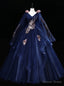 Navy Blue Tulle V Neck Sequins Embroidery Quinceanera Dresses