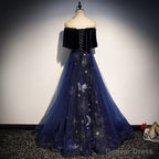 Navy Blue Velvet and Tulle Long Prom Dress A Line Blue Prom Dress shops