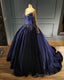 Navy Blue Velvet Ball Gown Long Sleeve Dress