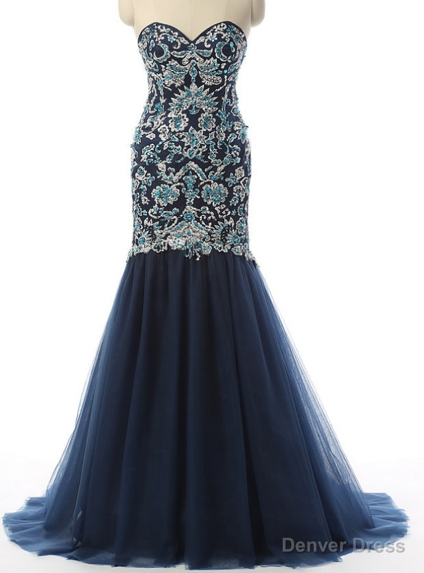 Navy Prom Dress Mermaid Prom Dress Sweetheart Prom Dresses